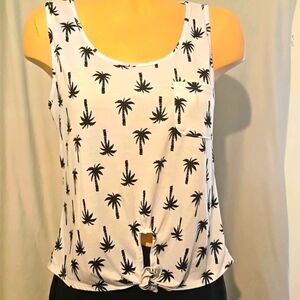 Rebellious One Palm Trees tie front tank top